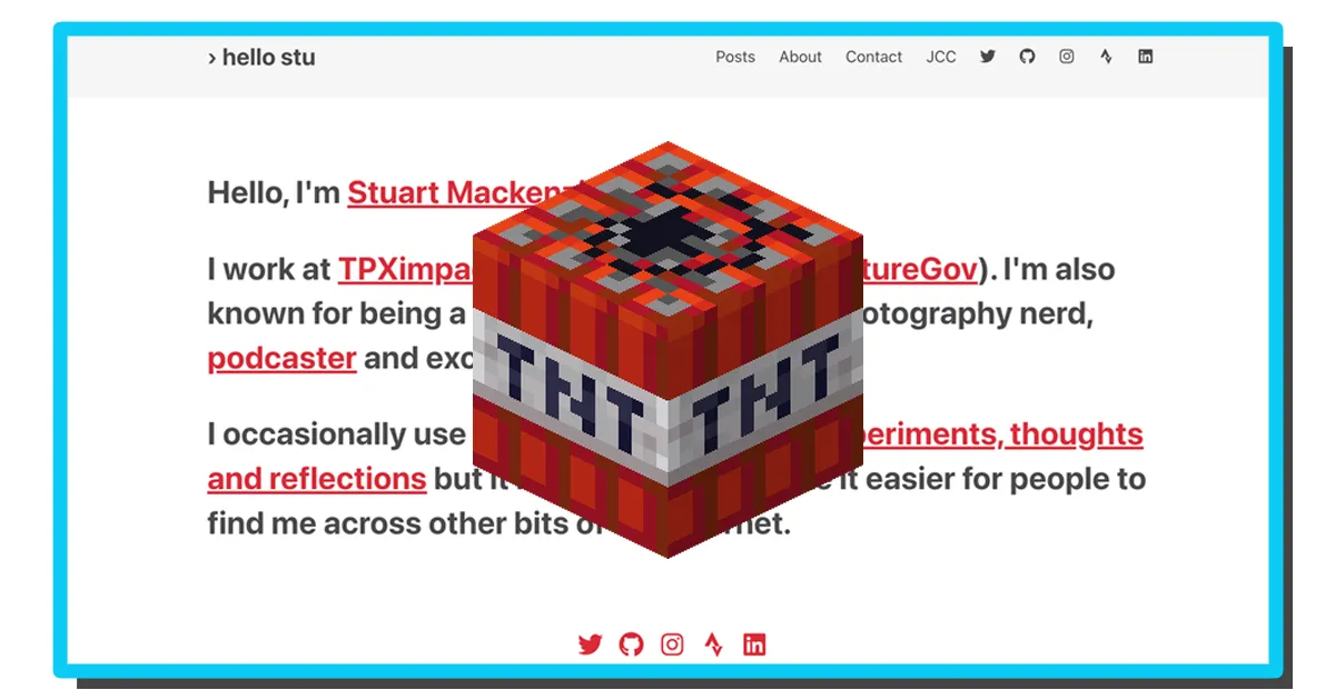 screenshot of old website with a TNT block overlayed