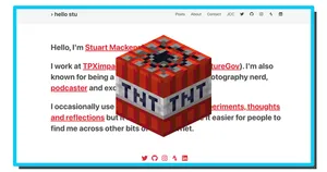 screenshot of old website with a TNT block overlayed