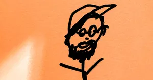 a stick man sketch of me with beard, glasses and a peaked hat.