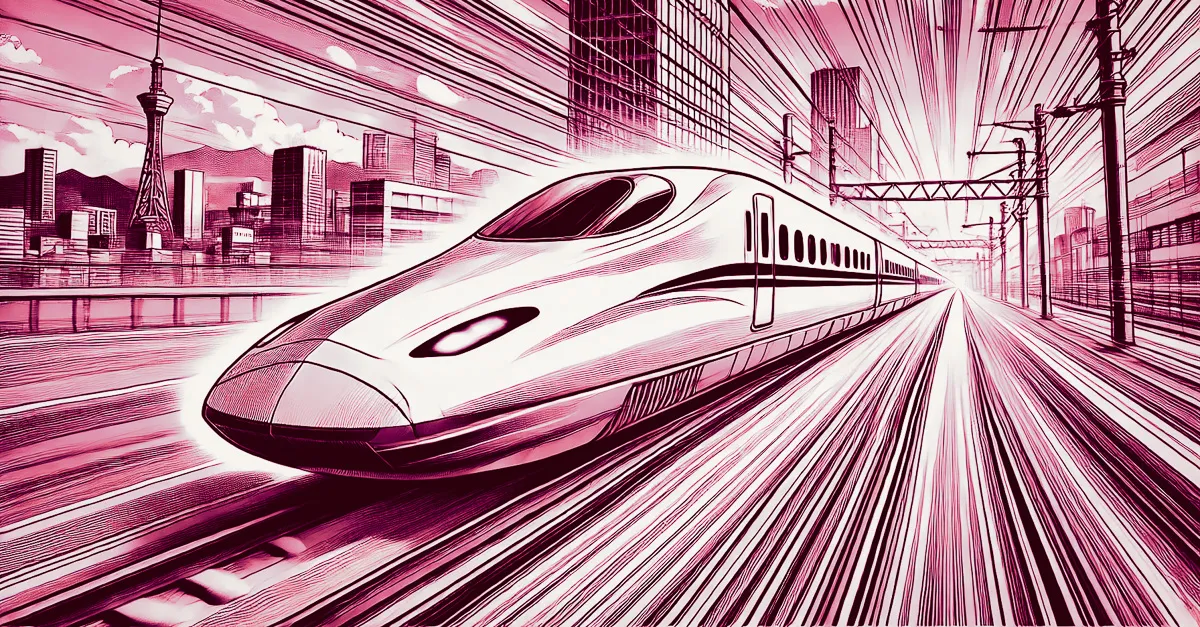 a sketch image of a fast moving bullet train - lines have been added to create the sense of motion