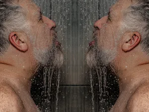 a mirror image of me in the shower