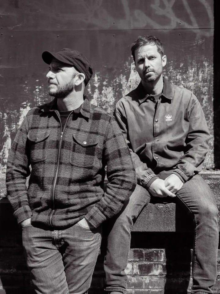 black and white portrait in urban scene